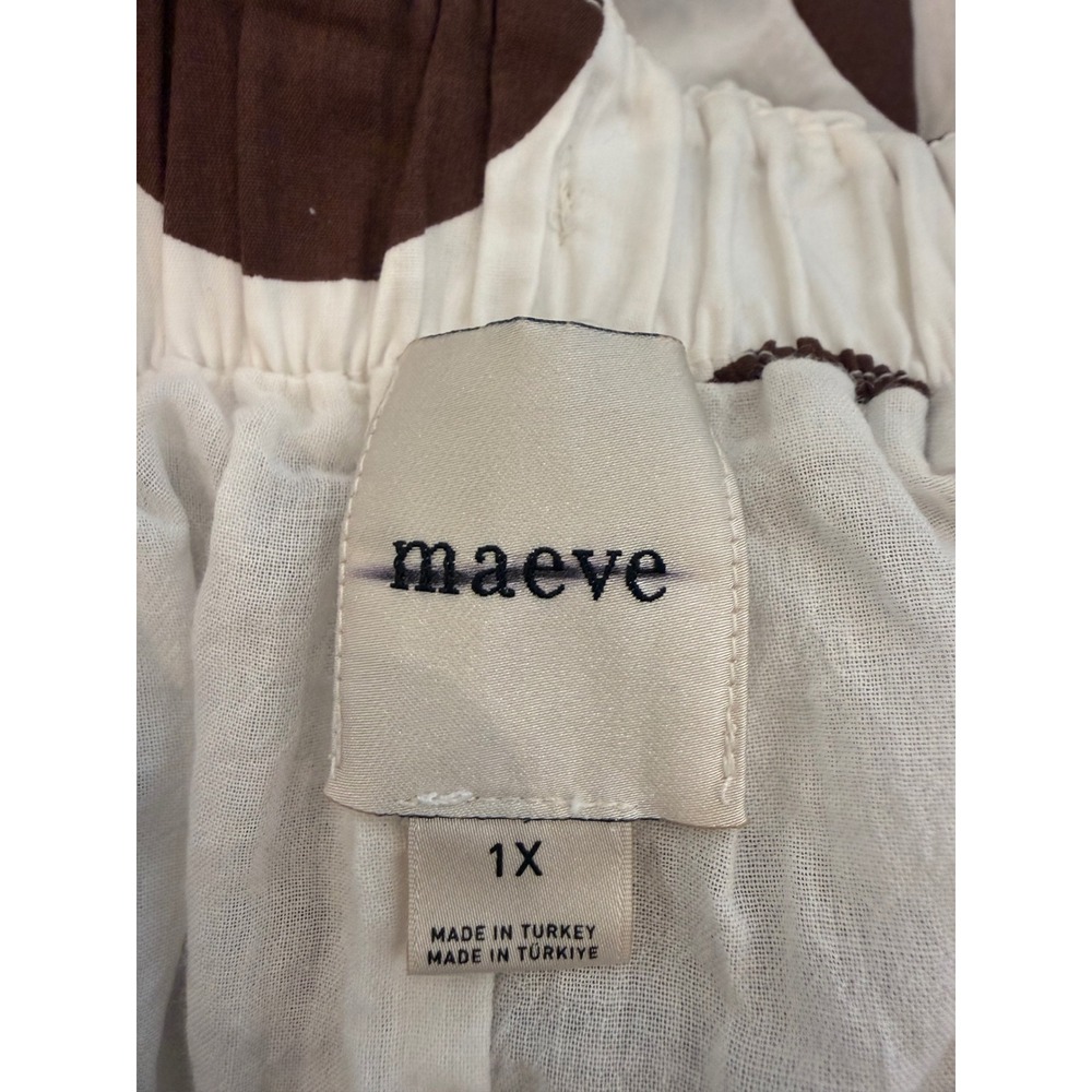 Maeve Anthropologie Cotton Poplin Brown White Polka Dot Midi Skirt Pockets 1X - Picture 7 of 10